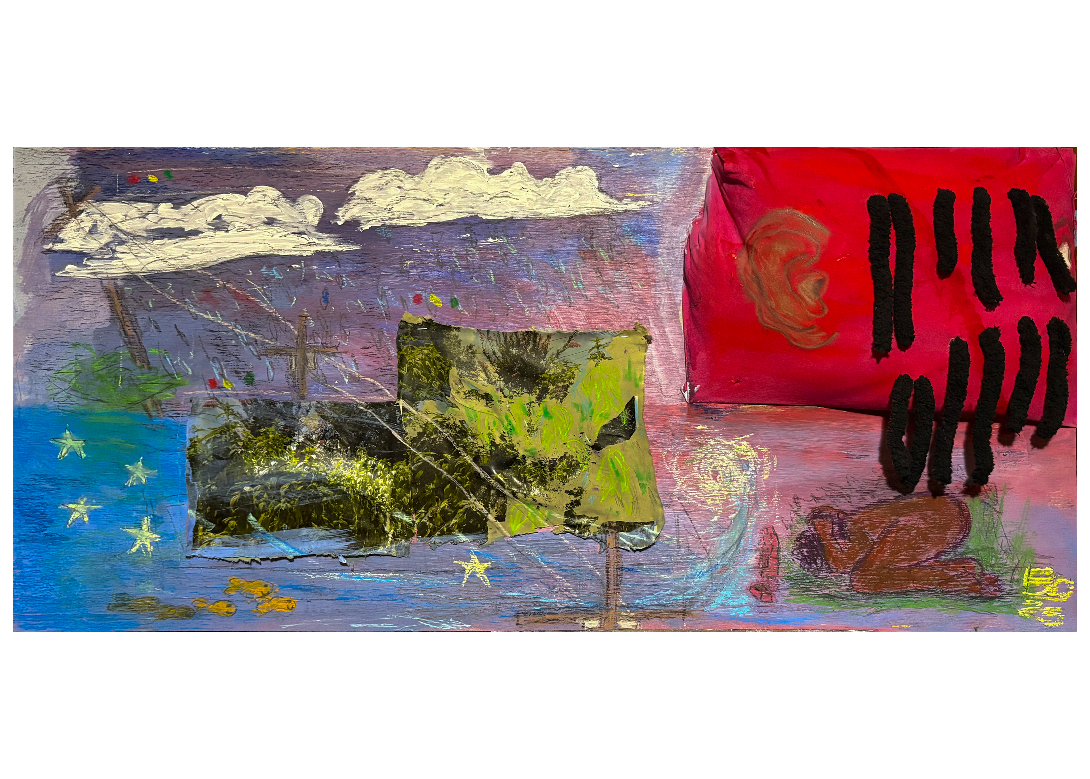 Thunder in My Ear / Starfish in My Basil mixed media assemblage on wood panel, 2025